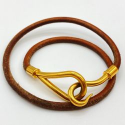 ◎◎ HERMES エルメス ジャンボブレスレット ダメージ多 箱付 ブラウン x ゴールド Cランク