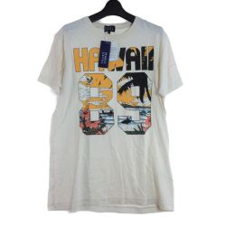 ◎◎ PEARLY GATES パーリーゲイツ 半袖Tシャツ アイボリー×イエロー ハワイプリント コットン100％ サイズ5 Lサイズ相当 メンズ Bランク