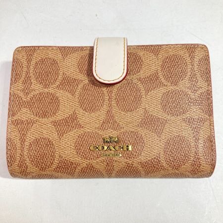  COACH コーチ 二つ折り財布 33034 ベージュ x ホワイト シグネチャー コーナージップ