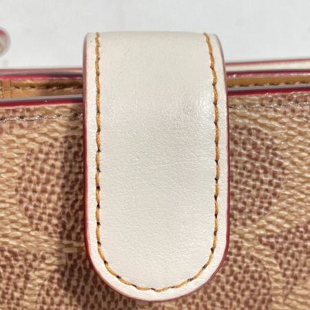  COACH コーチ 二つ折り財布 33034 ベージュ x ホワイト シグネチャー コーナージップ