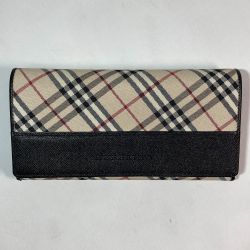 ◎◎ BURBERRY バーバリー 長財布 レザーチェック柄 箱付 YD4651 ベージュ×ブラック Aランク