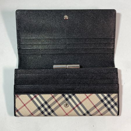  BURBERRY バーバリー 長財布 レザーチェック柄 箱付 YD4651 ベージュ×ブラック