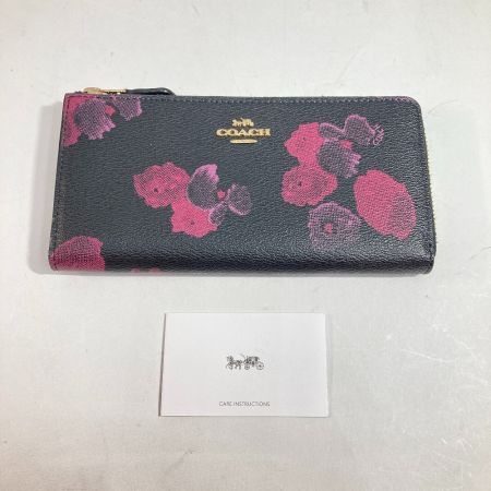  COACH コーチ 長財布 F38689 ブラック x ワイン x ゴールド L字ファスナー フローラル 花柄プリント レディース