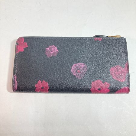  COACH コーチ 長財布 F38689 ブラック x ワイン x ゴールド L字ファスナー フローラル 花柄プリント レディース
