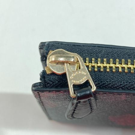  COACH コーチ 長財布 F38689 ブラック x ワイン x ゴールド L字ファスナー フローラル 花柄プリント レディース