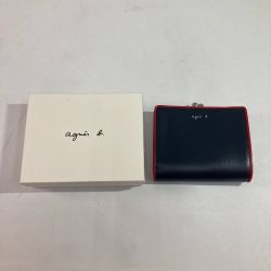 ◎◎ agnes b アニエスベ ２つ折り財布 がま口 EW04-01 ブラック×レッド x レッド Bランク