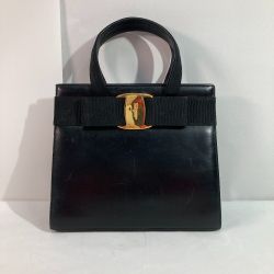 ◎◎ Ferragamo フェラガモ ハンドバッグ ヴァラリボン BA214178 ブラック x ゴールド ショルダーストラップ欠品 Bランク
