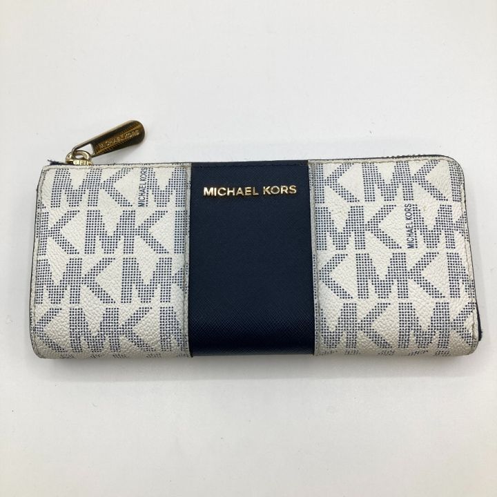 MICHAEL KORS マイケルコース MKロゴ L字ファスナー 長財布 ネイビー x ホワイト｜中古｜なんでもリサイクルビッグバン