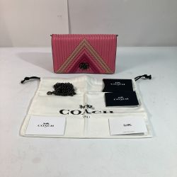 ◎◎ COACH コーチ クラッチバッグフォルドオーバー 27091 ショッキングピンク ポシェット ショルダーバッグ チェーン Bランク