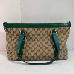 ◎◎ GUCCI グッチ トートバッグ 141470 ベージュ×グリーン x ベージュ x ゴールド Bランク