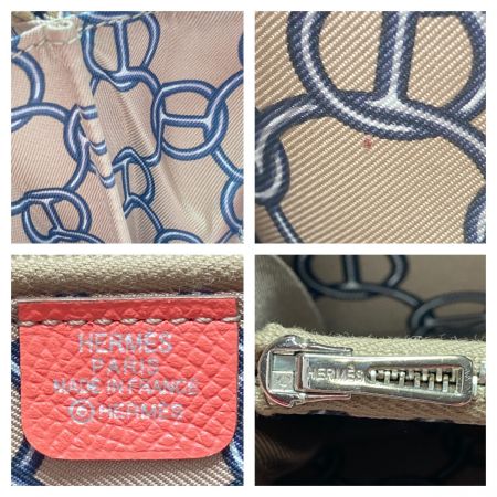  HERMES エルメス ラウンドファスナー 長財布 アザップ ロング シルクイン ピンク x シルバー金具 Sｌ□Q