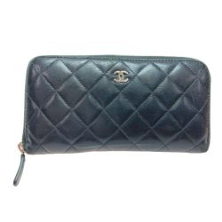 ◎◎ CHANEL シャネル マトラッセ 長財布 ブラック x シルバー x ブラウン ラウンドファスナー Cランク