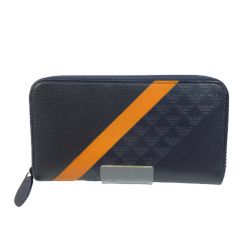 ◎◎ EMPORIO ARMANI エンポリオアルマーニ 長財布 YEME49-YKS2V ブラック x オレンジ ラウンドファスナー Bランク
