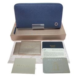 ◎◎ BVLGARI ブルガリ ブルガリ・ブルガリ マン ジップウオレット 282588 ネイビー 箱付き 長財布 ラウンドファスナー Aランク