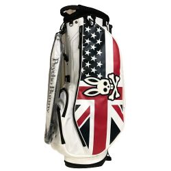 ◎◎ Psycho Bunny サイコバニー スタンドバッグ キャディバッグ 9型 5分割 ホワイト Aランク