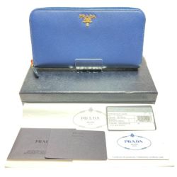 ◎◎ PRADA プラダ 長財布 PORTAFOGLIO LAMPO TU 1ML506 ブルー ラウンドファスナー 箱付き Bランク