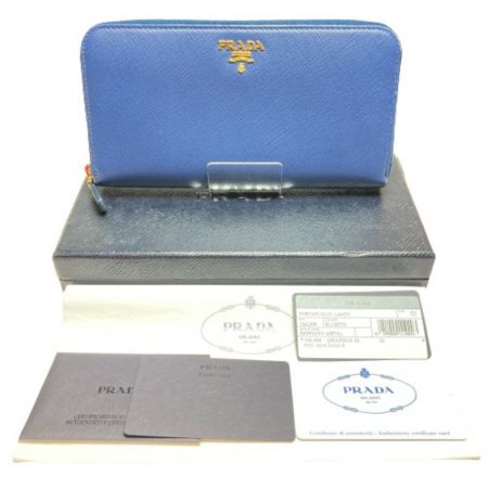  PRADA プラダ 長財布 PORTAFOGLIO LAMPO TU 1ML506 ブルー ラウンドファスナー 箱付き
