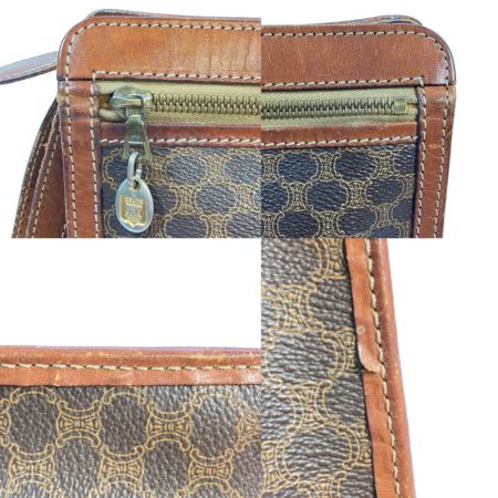  CELINE セリーヌ マカダム柄 セカンドバッグ ブラウン x ベージュ x ゴールド クラッチバッグ レザー