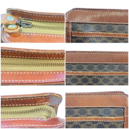  CELINE セリーヌ マカダム柄 セカンドバッグ ブラウン x ベージュ x ゴールド クラッチバッグ レザー