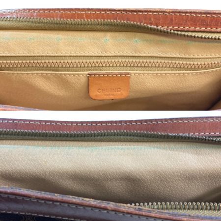  CELINE セリーヌ マカダム柄 セカンドバッグ ブラウン x ベージュ x ゴールド クラッチバッグ レザー