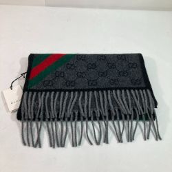 ◎◎ GUCCI グッチ マフラー GG柄 570603 3G200 1466 ブラック x グリーン x レッド 羊毛 ウール Sランク