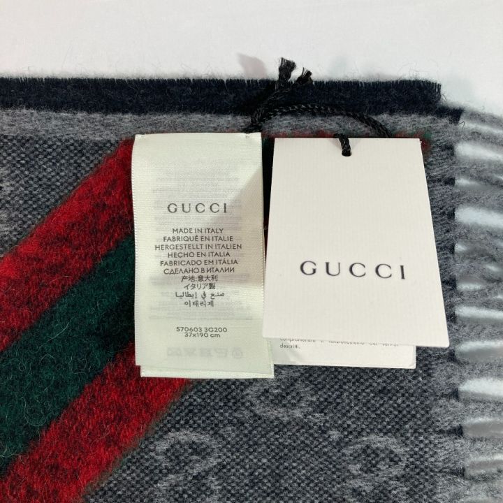 GUCCI グッチ マフラー GG柄 570603 3G200 1466 ブラック x グリーン x