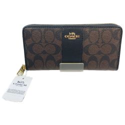 ◎◎ COACH コーチ 長財布 52859 ブラウン x ブラウン x ゴールド ラウンドファスナー レザー Sランク