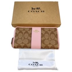 ◎◎ COACH コーチ 長財布 f54630 カーキ×ピンク x ブラウン 箱・保存袋付き Aランク