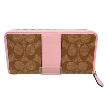  COACH コーチ 長財布 f54630 カーキ×ピンク x ブラウン 箱・保存袋付き