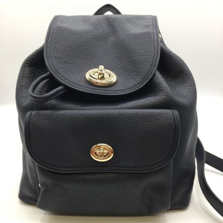  COACH コーチ ミニ リュック ターンロック ヘブルレザー ロゴ  37581 ネイビー