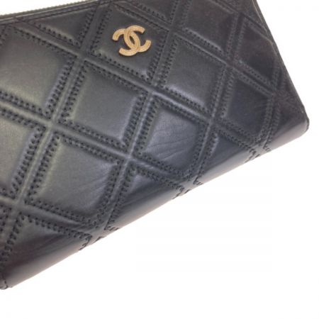  CHANEL シャネル 長財布 ダブルステッチ タッセル ココマーク ブラック x ゴールド