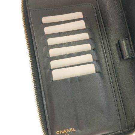  CHANEL シャネル 長財布 ダブルステッチ タッセル ココマーク ブラック x ゴールド