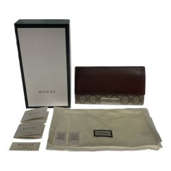 ◎◎ GUCCI グッチ GGスプリーム 410100 ブラウン x グレー x ゴールド 長財布 Bランク