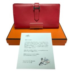 ◎◎ HERMES エルメス 2つ折り 長財布 ベアン スフレ レッド x シルバー金具 箱付き Bランク
