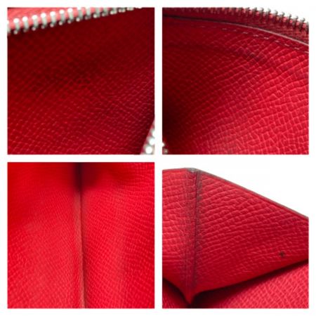  HERMES エルメス 2つ折り 長財布 ベアン スフレ レッド x シルバー金具 箱付き