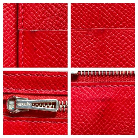  HERMES エルメス 2つ折り 長財布 ベアン スフレ レッド x シルバー金具 箱付き