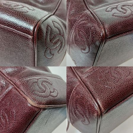  CHANEL シャネル ショルダーバッグ 巾着 チェーンショルダー  キャビアスキンココマーク ボルドー×ゴールド金具