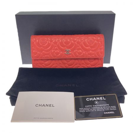  CHANEL シャネル カメリア 長財布 A82283 レッド x シルバー