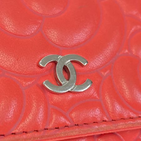  CHANEL シャネル カメリア 長財布 A82283 レッド x シルバー