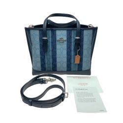 ◎◎ COACH コーチ 2wayバッグ シグネチャー ストライプ C8416 ネイビー ハンドバッグ ショルダーバッグ トート Aランク
