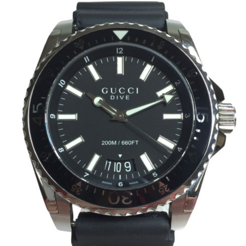 【直営通販】GUCCI グッチ DIVE ダイブ 136.2 クォーツ SS ブラック文字盤 スイス製 腕時計 メンズ 男性用