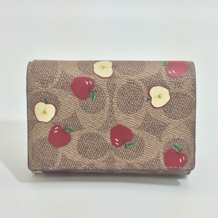 COACH コーチ スモール フラップ ウォレット シグネチャー キャンバス スキャッタード アップル プリント 87710  ブラウン｜中古｜なんでもリサイクルビッグバン