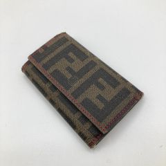  FENDI フェンディ ズッカ キーケース 6連 8AP079 ブラウン x ピンク 内部ヨゴレ・金具サビ・使用感有 Cランク