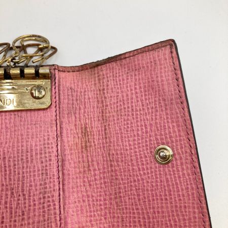  FENDI フェンディ ズッカ キーケース 6連 8AP079 ブラウン x ピンク 内部ヨゴレ・金具サビ・使用感有