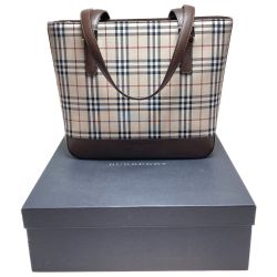 ◎◎ BURBERRY バーバリー ノバチェック トートバッグ ブラウン x ベージュ x シルバー バーバリーチェック Bランク