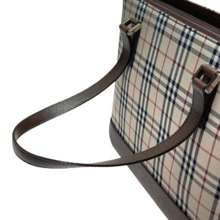  BURBERRY バーバリー ノバチェック トートバッグ ブラウン x ベージュ x シルバー バーバリーチェック