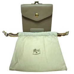◎◎ IL BISONTE イルビゾンテ 3つ折り財布 がま口 グレー x ゴールド金具 布袋付き Bランク