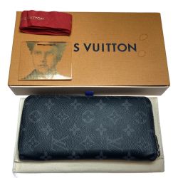 ◎◎ LOUIS VUITTON ルイヴィトン モノグラム・エクリプス ジッピーウォレット・ヴェルティカル M62295 ブラック 長財布 イニシャル入り 箱付 Bランク