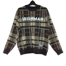 ◎◎ IRISHMAN アイリッシュマン オリジナルチェックニット メンズ Lサイズ ブラウン Bランク