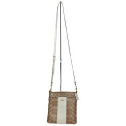 ◎◎ COACH コーチ キット メッセンジャー クロスボディ カラーブロック シグネチャー キャンバス バッグ 41321 ブラウン x ホワイト Bランク
